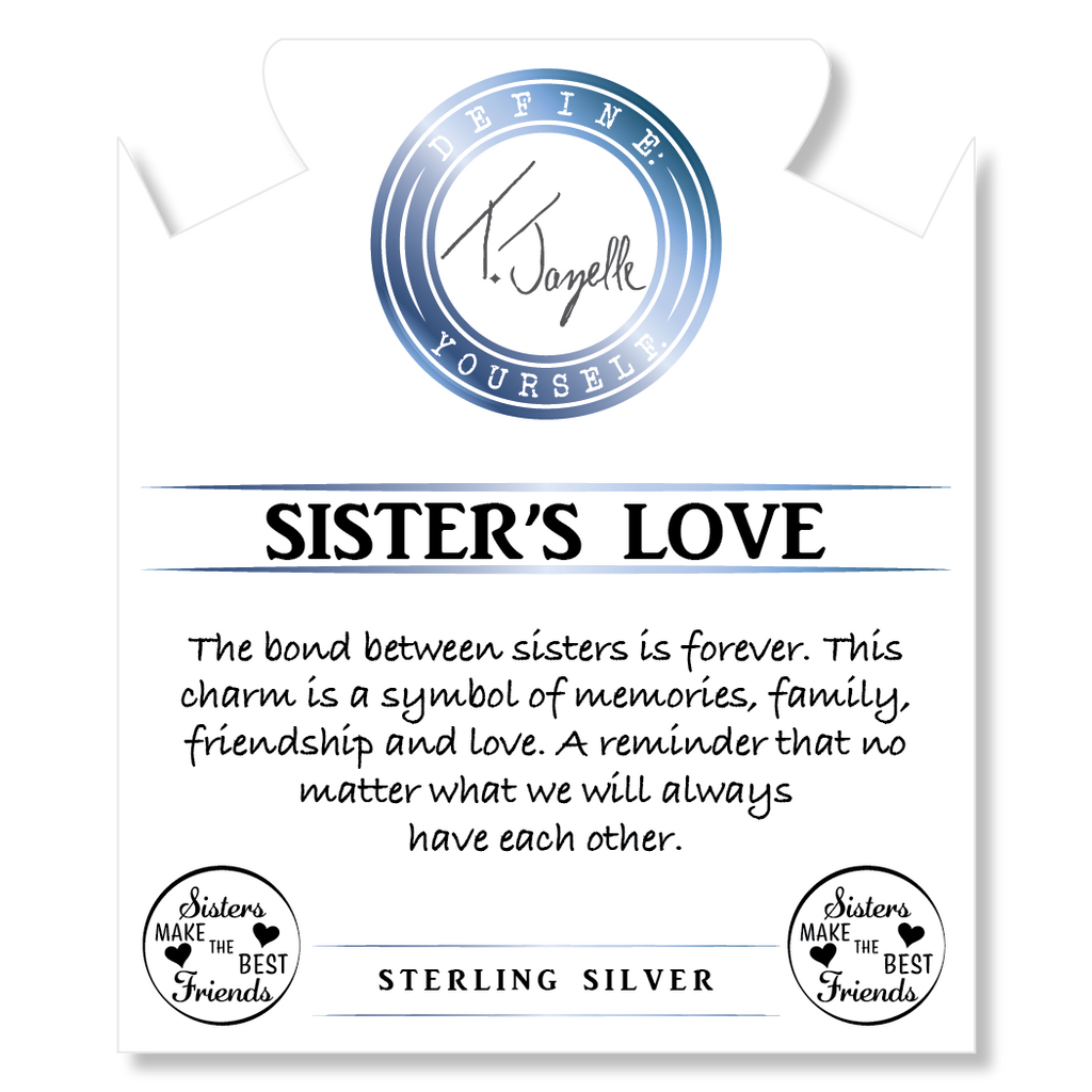 Blue Agate Stone Bracelet with Sister's Love Sterling Silver Charm