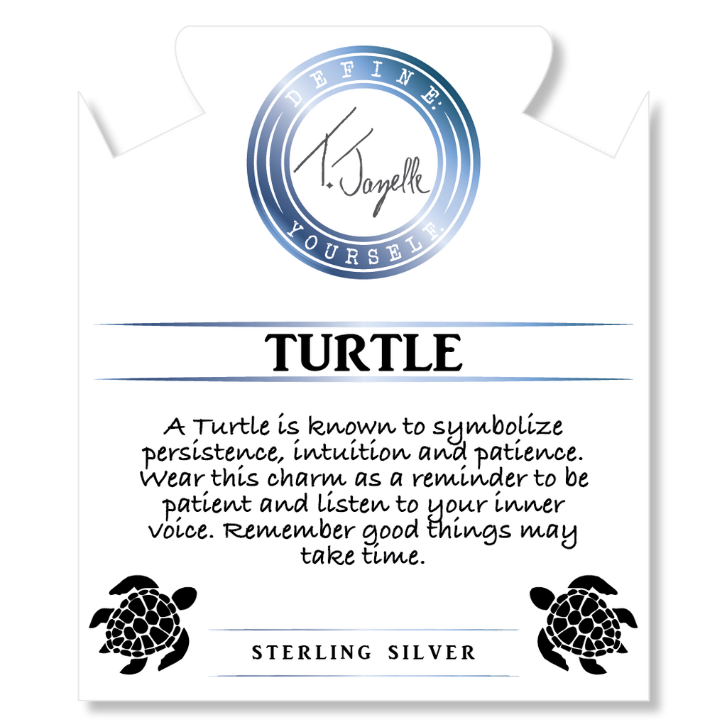 Blue Agate Stone Bracelet with Turtle Sterling Silver Charm