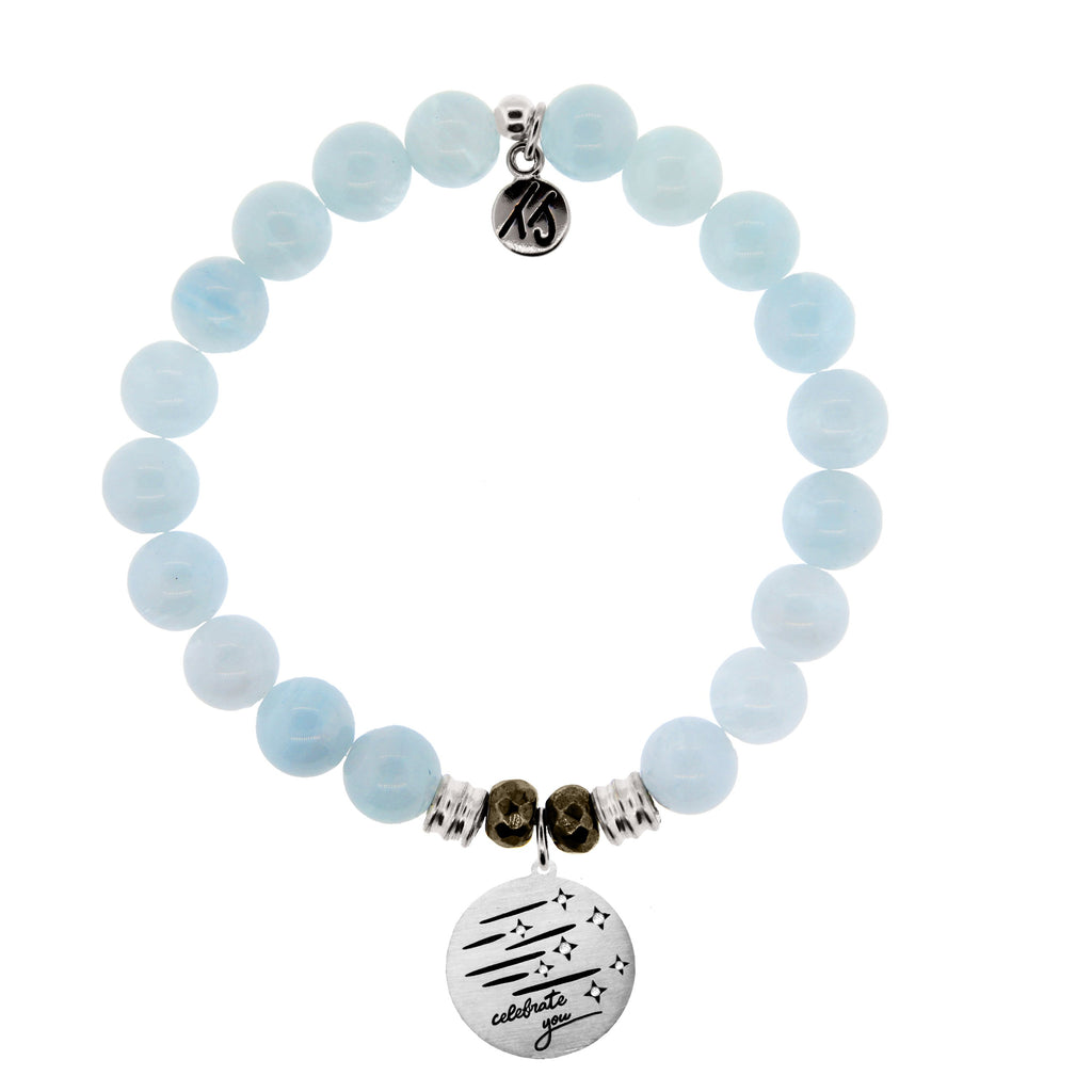Blue Aquamarine Stone Bracelet with Birthday Wishes Sterling Silver Charm