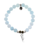Blue Aquamarine Stone Bracelet with Bride Sterling Silver Charm