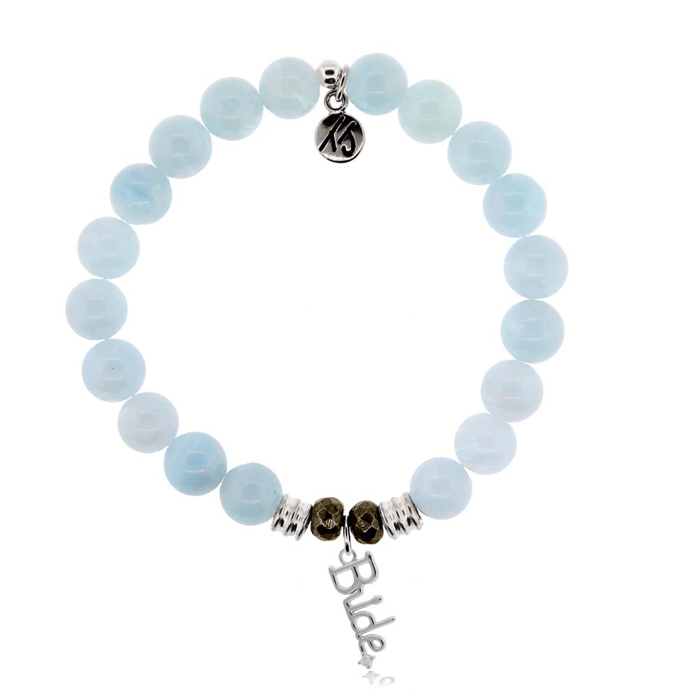 Blue Aquamarine Stone Bracelet with Bride Sterling Silver Charm