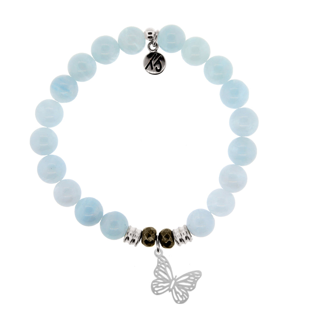 Blue Aquamarine Stone Bracelet with Butterfly Sterling Silver Charm