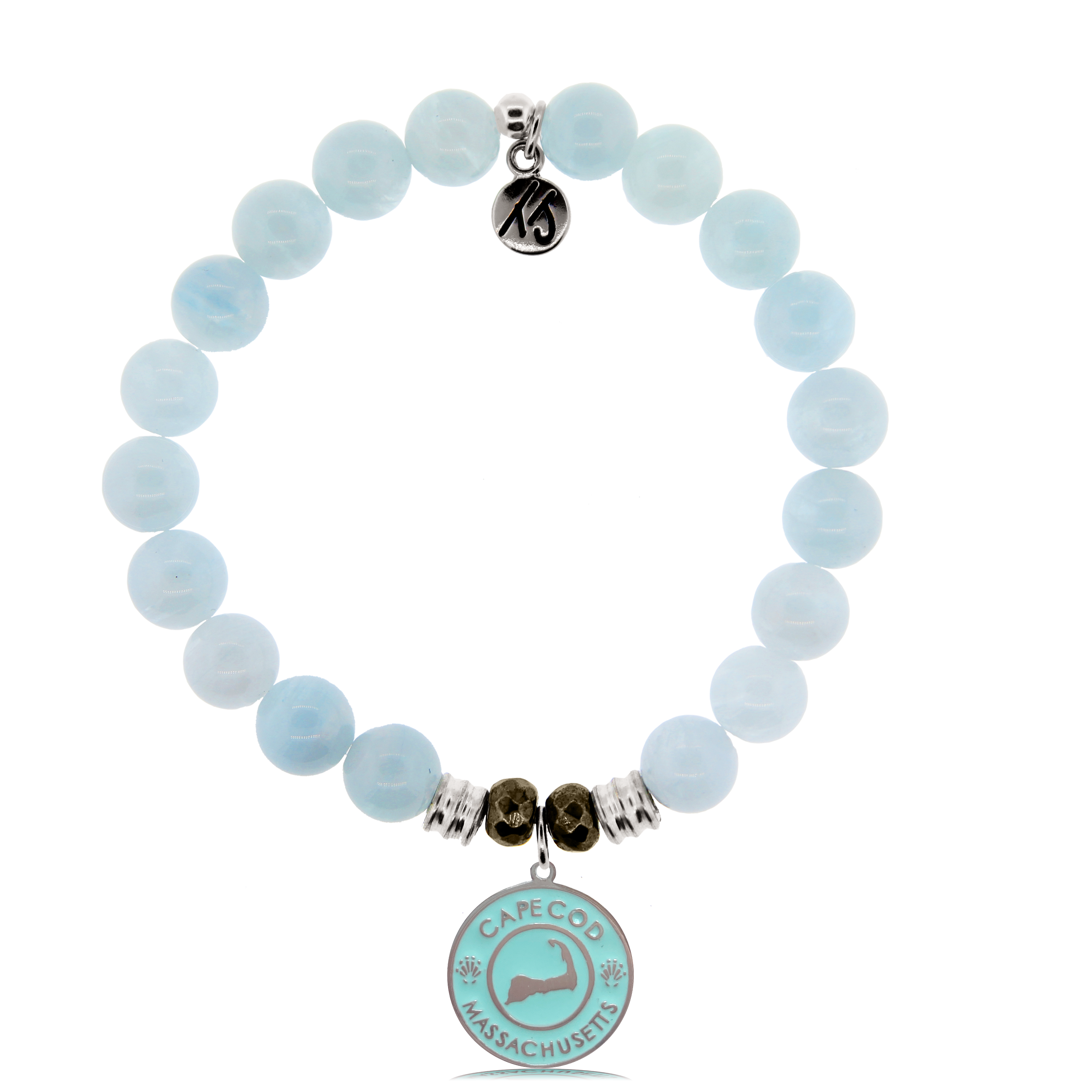 Blue Aquamarine Stone Bracelet with Cape Cod Enamel Sterling Silver Charm