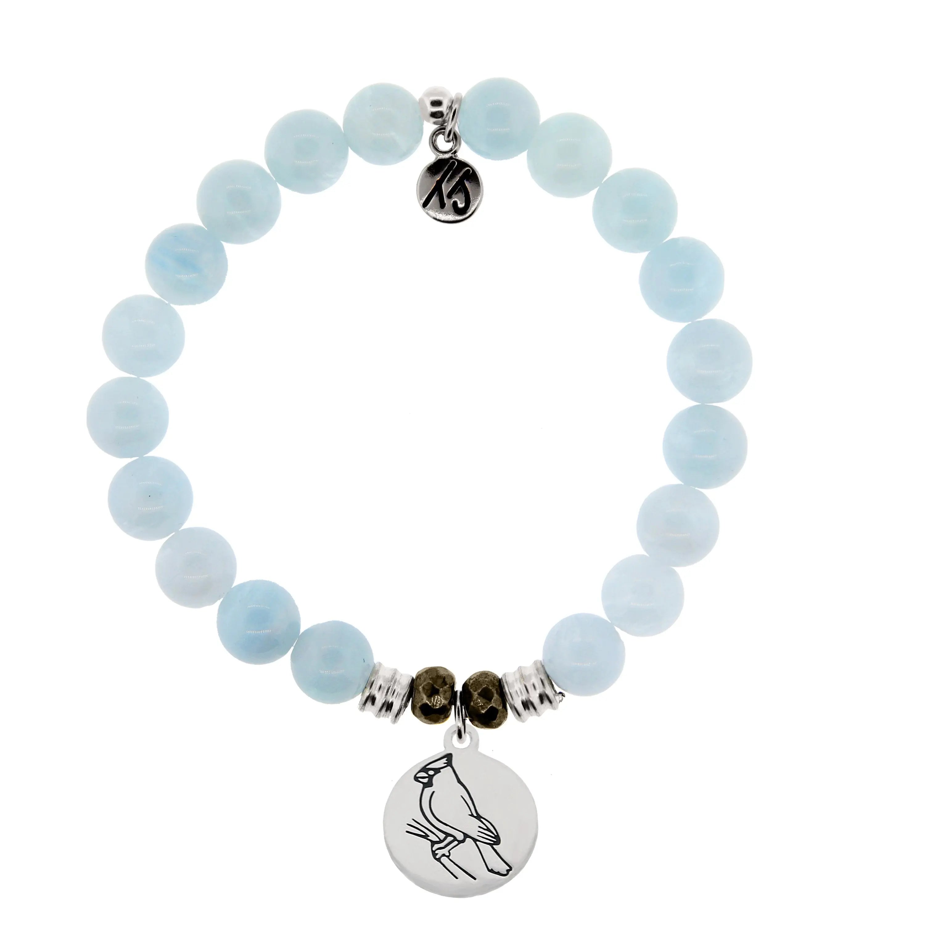 Blue Aquamarine Gemstone Bracelet with Cardinal Sterling Silver Charm Tiffany Jazelle