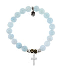Blue Aquamarine Gemstone Bracelet with Cross Sterling Silver Charm Tiffany Jazelle