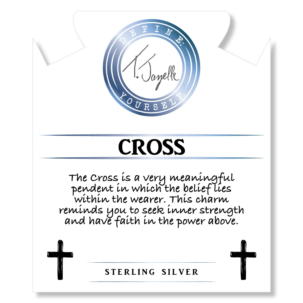 Blue Aquamarine Stone Bracelet with Cross Sterling Silver Charm