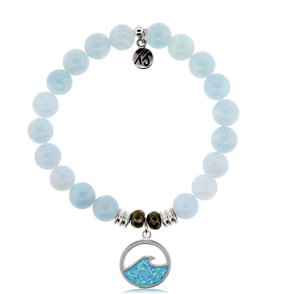 Blue Aquamarine Stone Bracelet with Deep as the Ocean Sterling Silver Charm