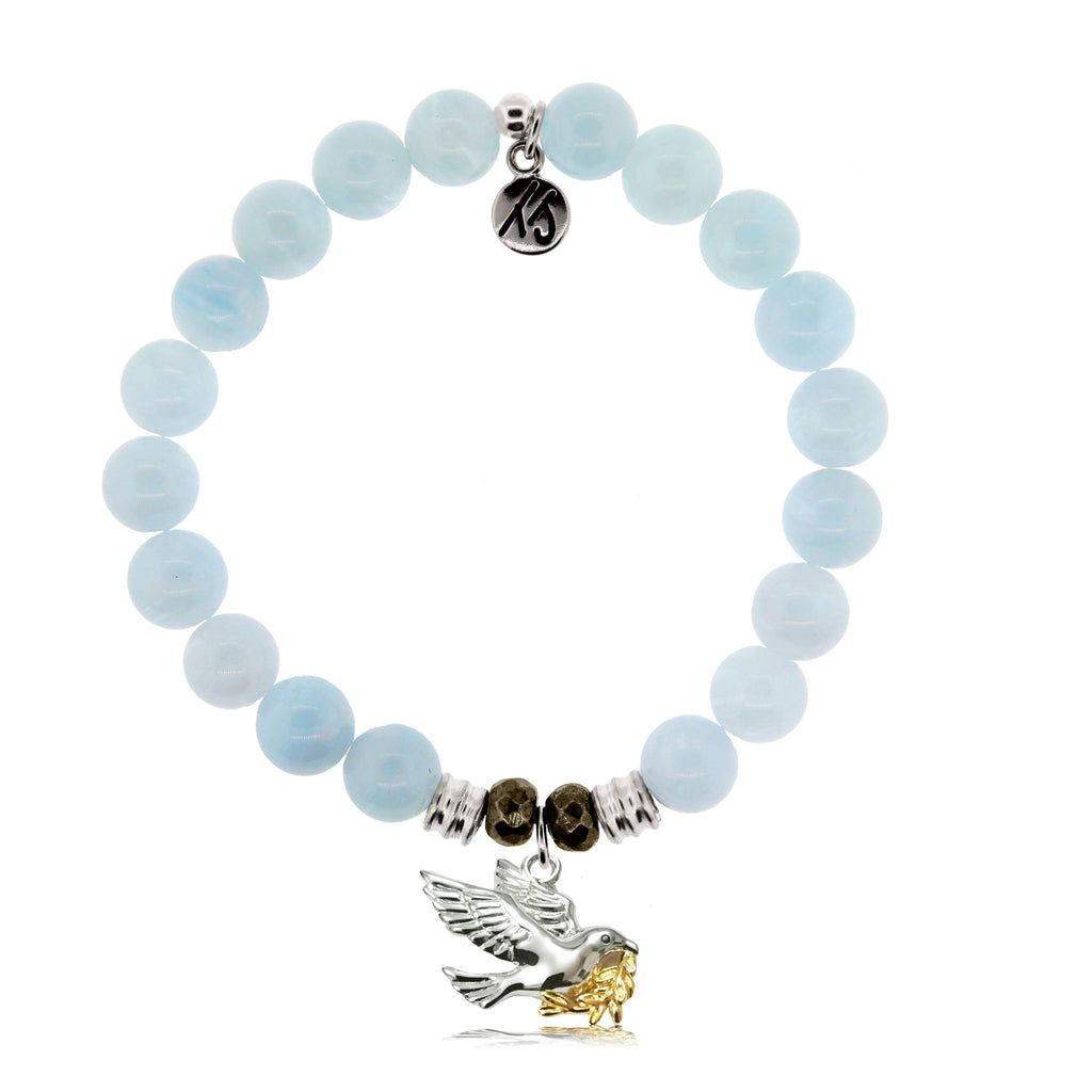 Blue Aquamarine Stone Bracelet with Dove Sterling Silver Charm