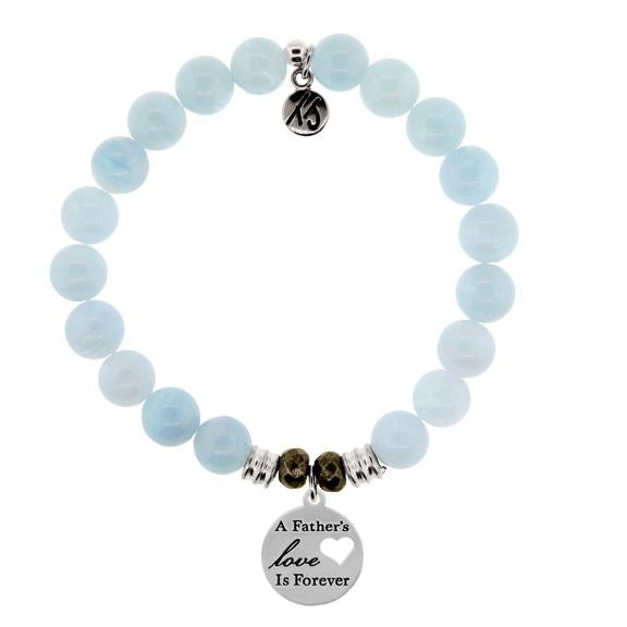 Blue Aquamarine Stone Bracelet with Fathers Love Sterling Silver Charm