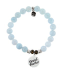 Blue Aquamarine Gemstone Bracelet with Grandmother Sterling Silver Charm Tiffany Jazelle