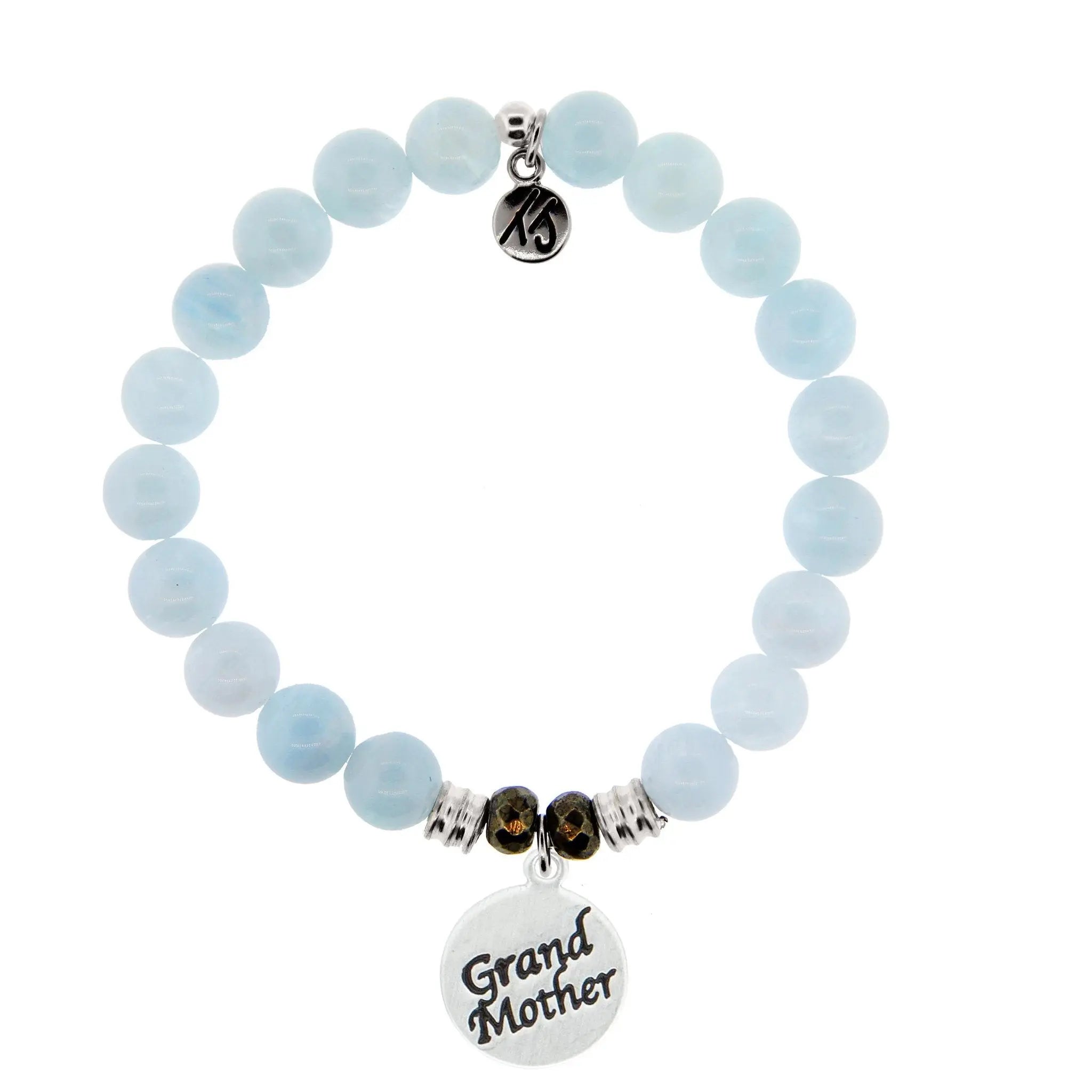 Blue Aquamarine Gemstone Bracelet with Grandmother Sterling Silver Charm Tiffany Jazelle