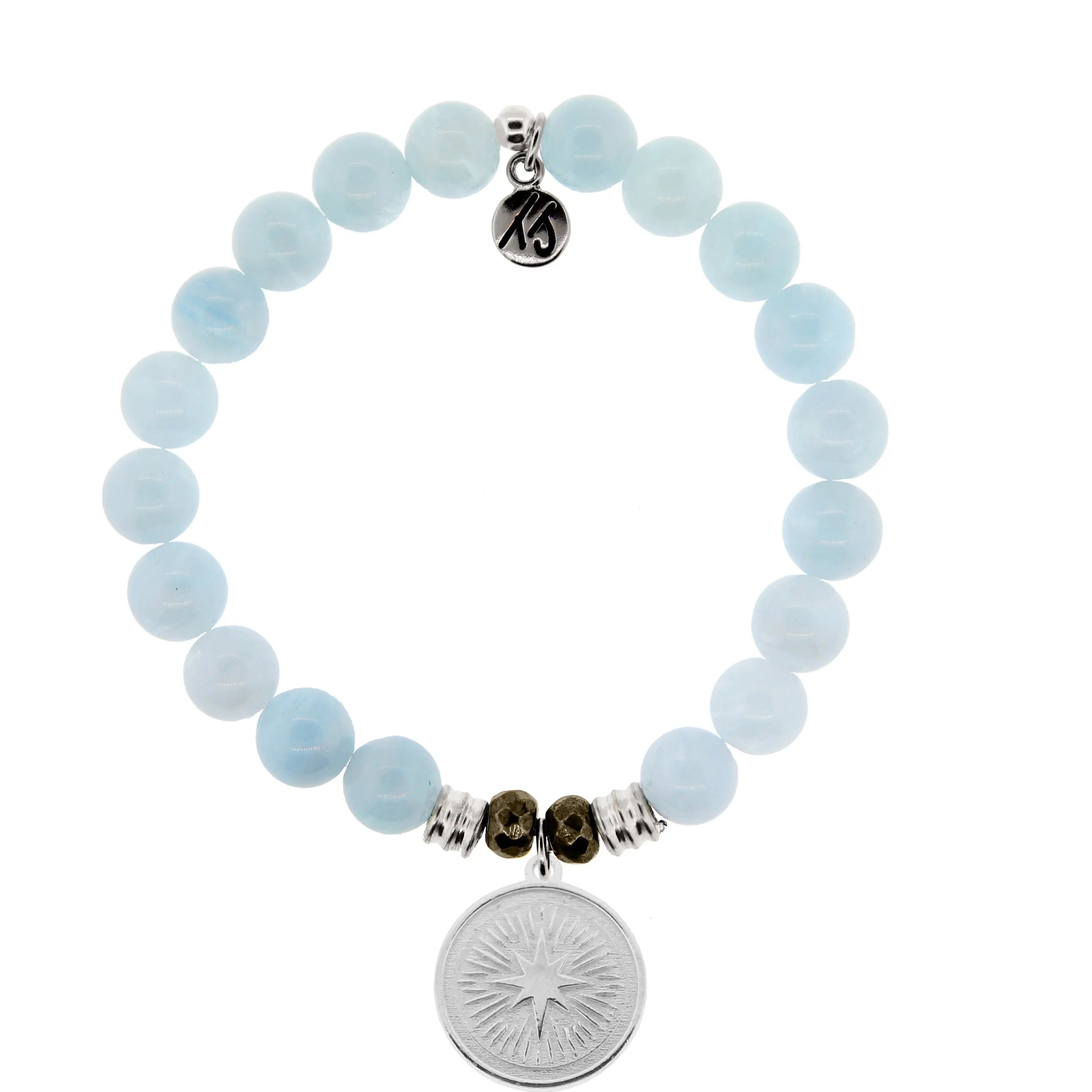 Blue Aquamarine Gemstone Bracelet with Guidance Sterling Silver Charm T. Jazelle