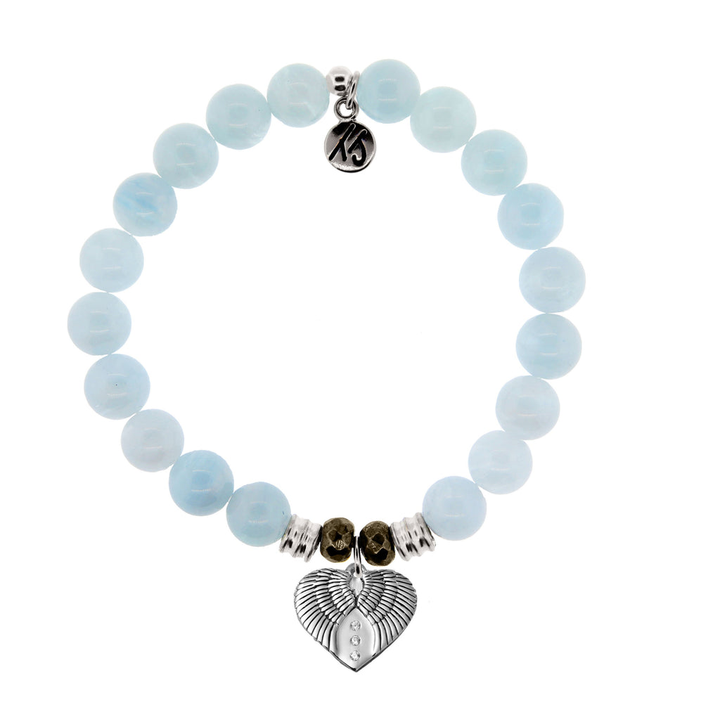 Blue Aquamarine Stone Bracelet with Heart of Angels Sterling Silver Charm