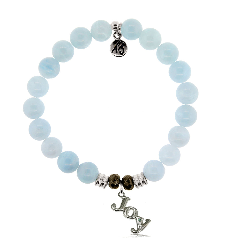 Blue Aquamarine Stone Bracelet with Joy Sterling Silver Charm