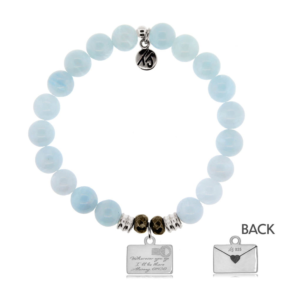 Blue Aquamarine Stone Bracelet with Love Letter Sterling Silver Charm
