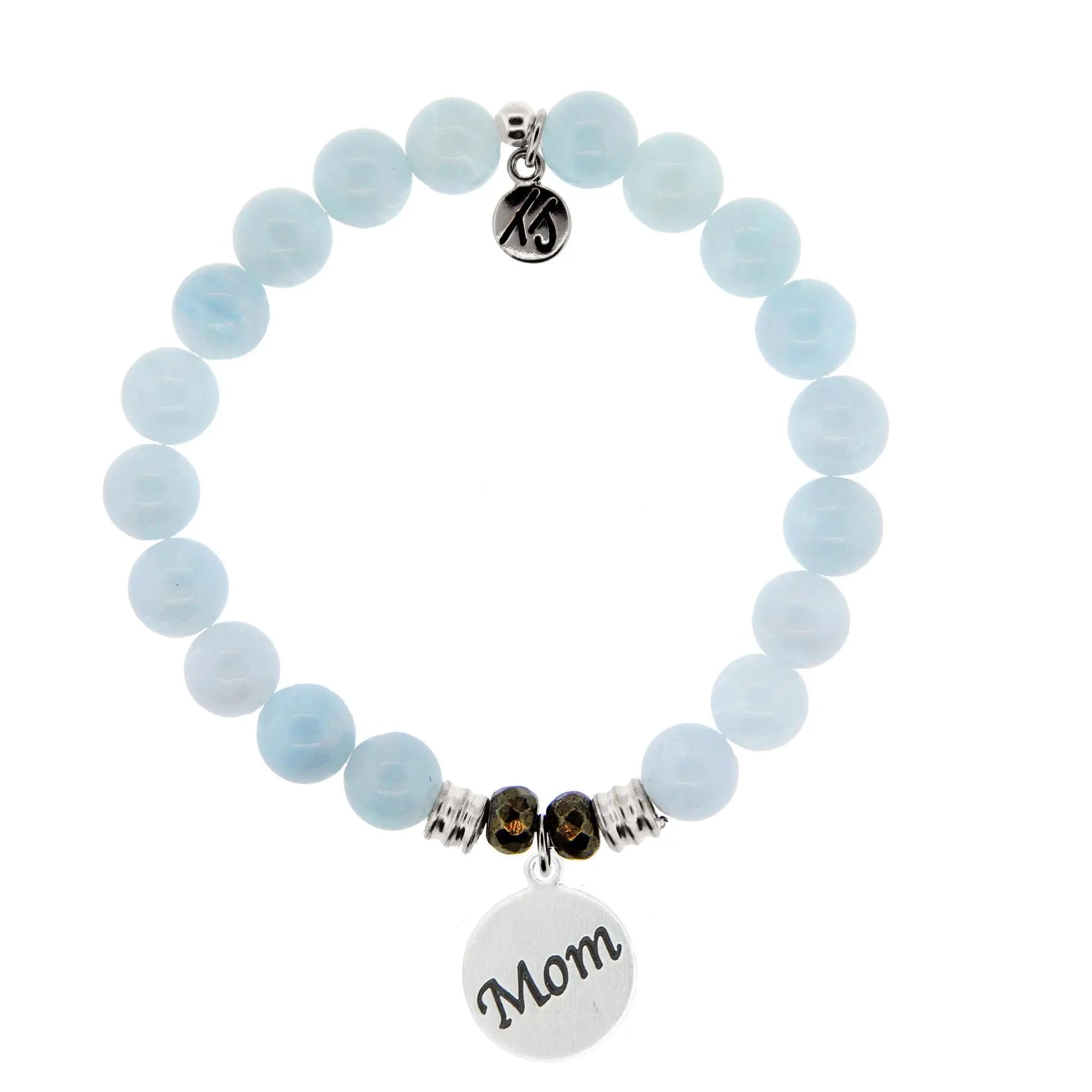Blue Aquamarine Gemstone Bracelet with Mom Sterling Silver Charm Tiffany Jazelle