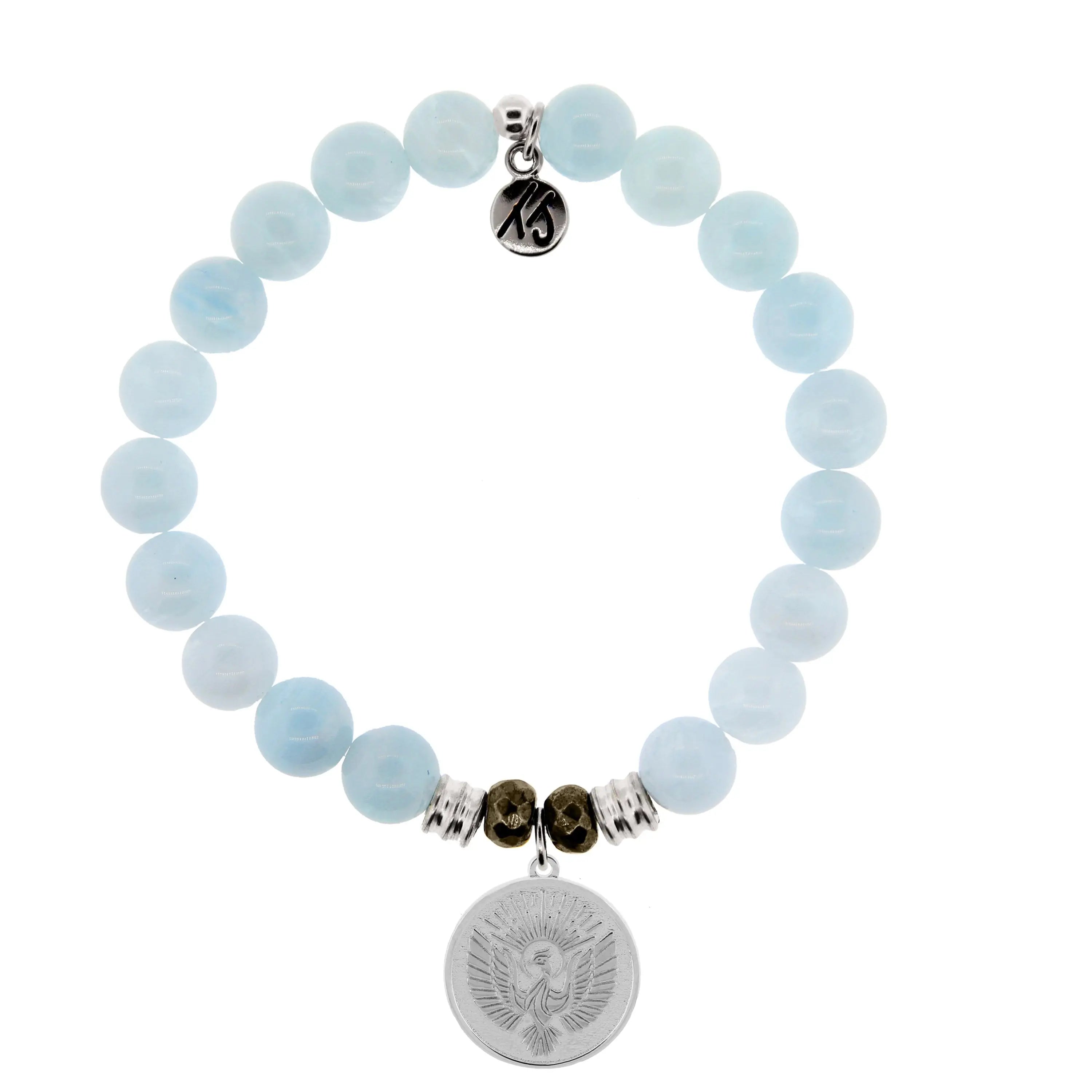 Blue Aquamarine Gemstone Bracelet with Phoenix Sterling Silver Charm Tiffany Jazelle