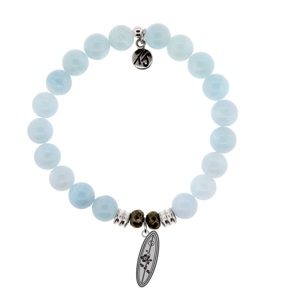 Blue Aquamarine Stone Bracelet with Ride the Wave Sterling Silver Charm