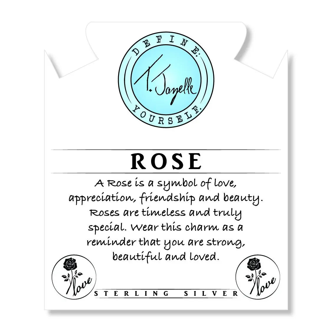 Blue Aquamarine Gemstone Bracelet with Rose Sterling Silver Charm T. Jazelle