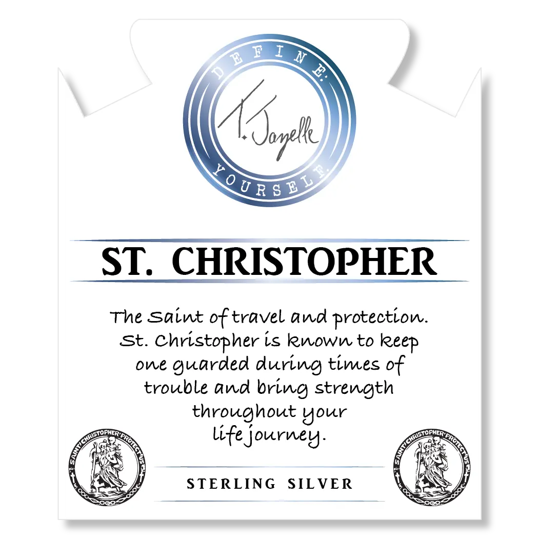 Blue Aquamarine Stone Bracelet with Saint Christopher Sterling Silver Charm