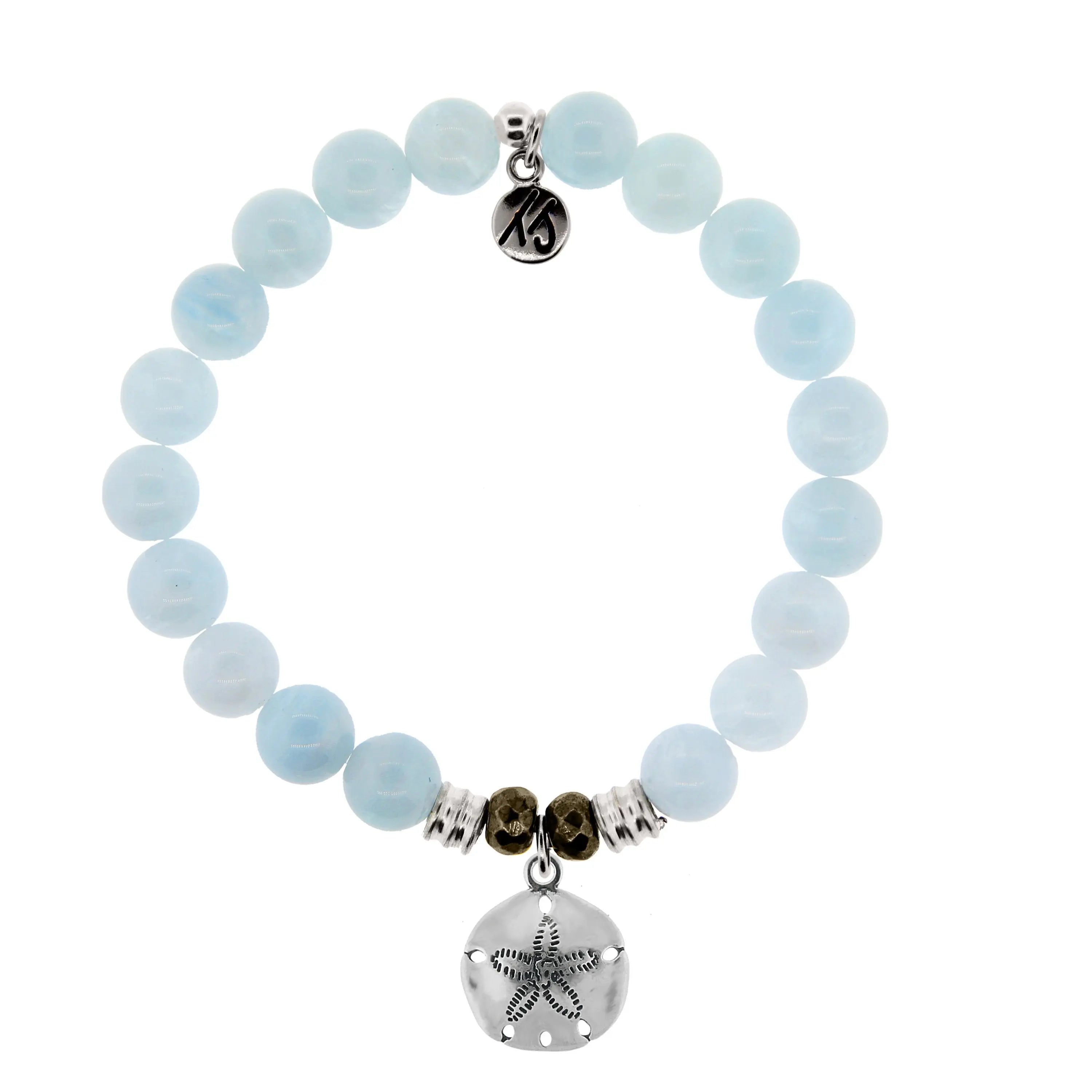 Blue Aquamarine Gemstone Bracelet with Sand Dollar Sterling Silver Charm Tiffany Jazelle