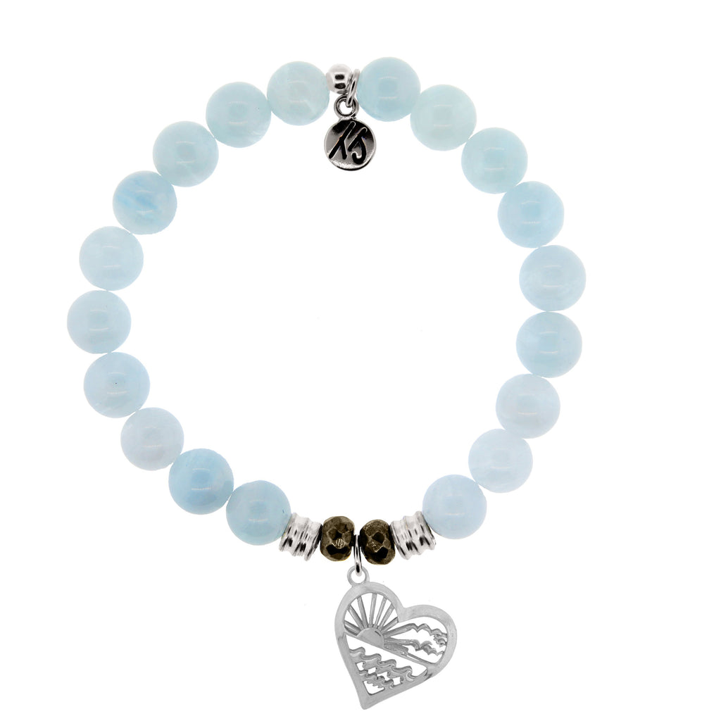 Blue Aquamarine Stone Bracelet with Seas the Day Sterling Silver Charm