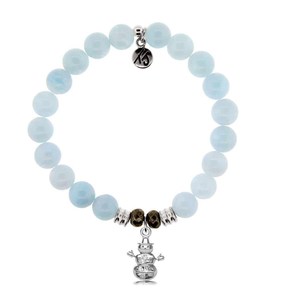Blue Aquamarine Stone Bracelet with Snowman Sterling Silver Charm