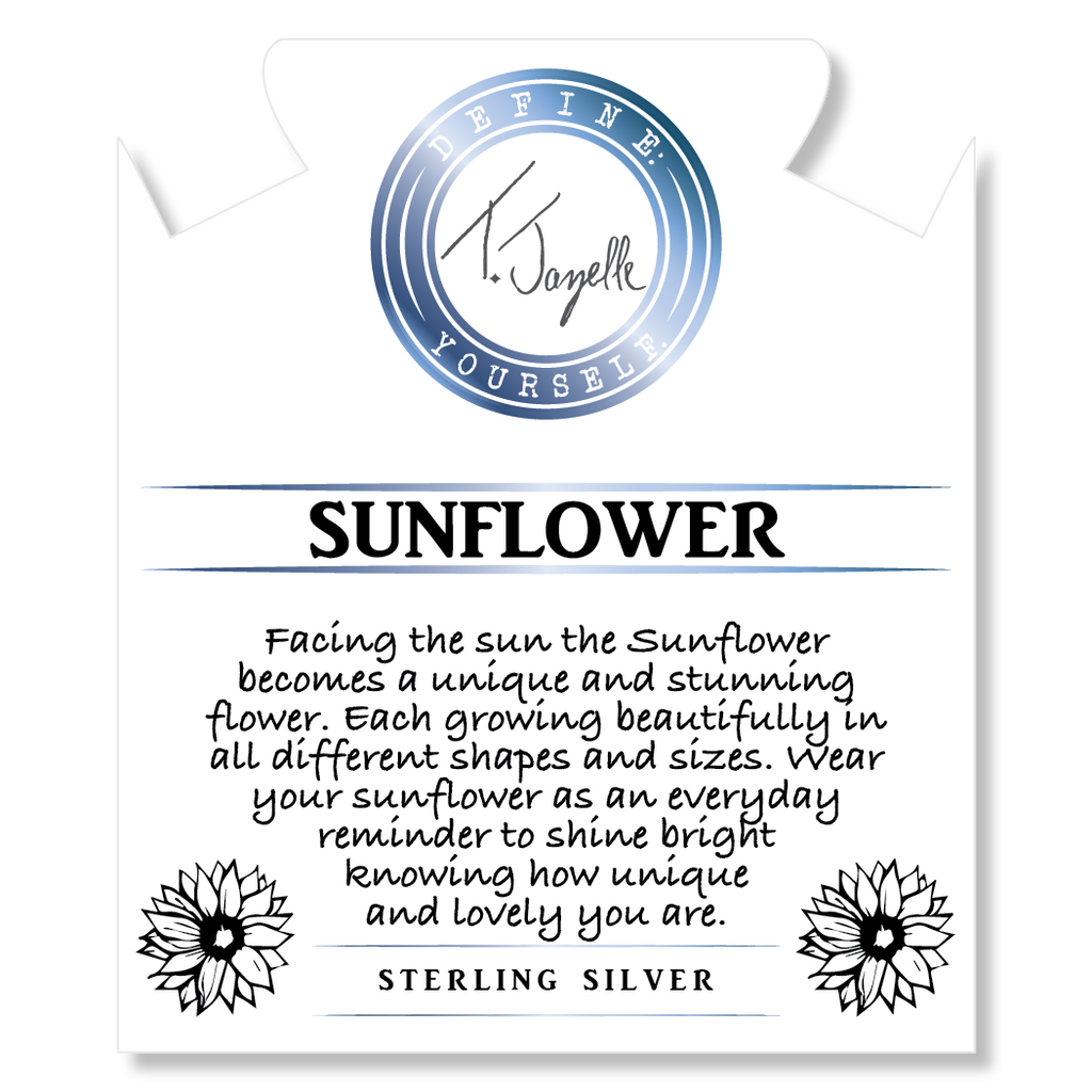 Blue Aquamarine Stone Bracelet with Sunflower Sterling Silver Charm
