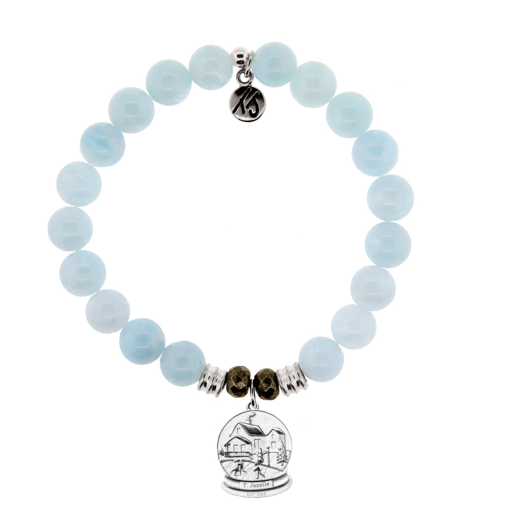 Blue Aquamarine Stone Bracelet with Tis The Season Sterling Silver Charm