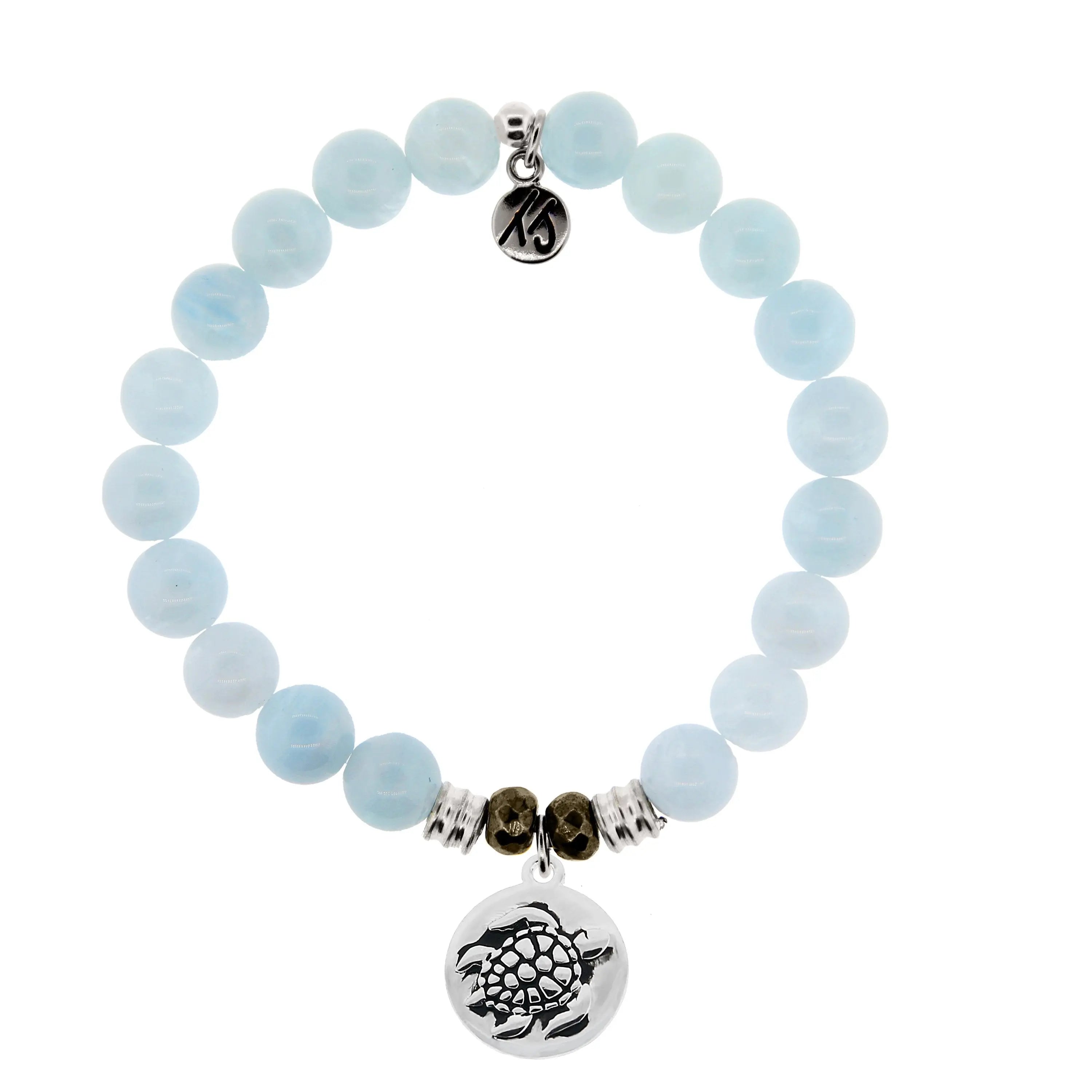 Blue Aquamarine Gemstone Bracelet with Turtle Sterling Silver Charm T. Jazelle