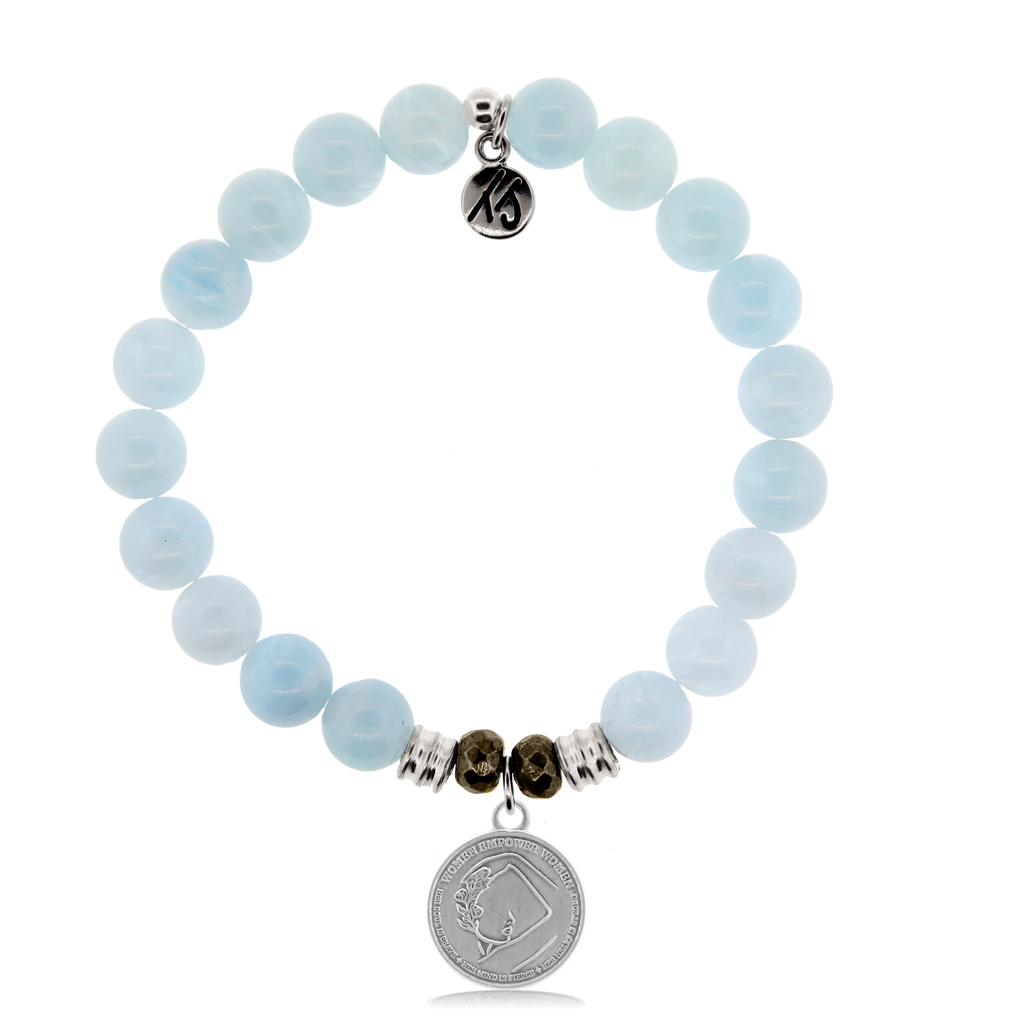 Blue Aquamarine Stone Bracelet with We Are Strong Sterling Silver Charm