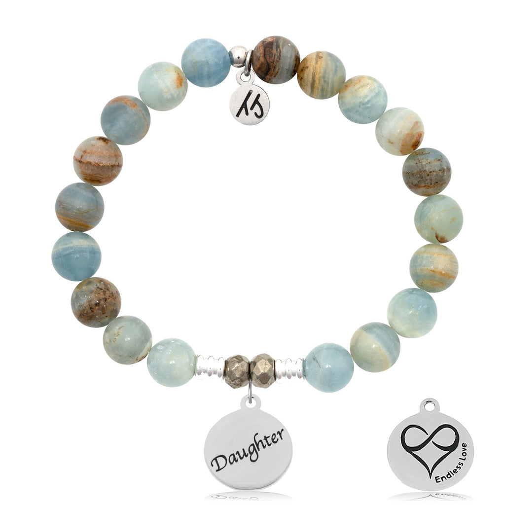 Blue Calcite Stone Bracelet with Daughter Sterling Silver Charm