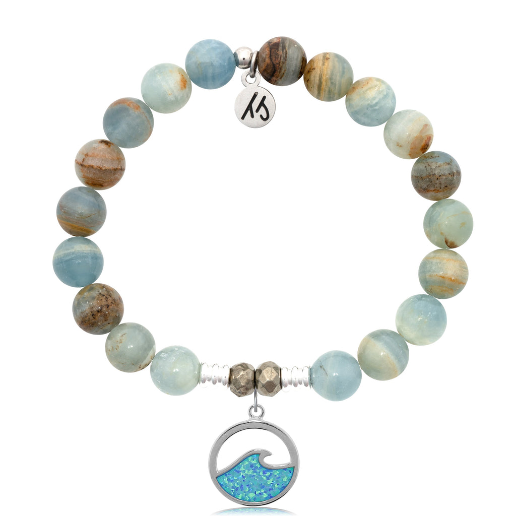 Blue Calcite Stone Bracelet with Deep as the Ocean Sterling Silver Charm