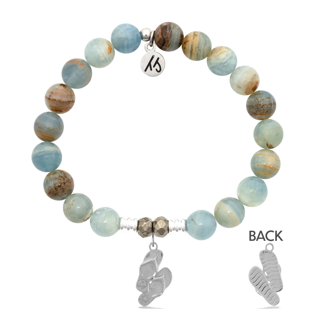 Blue Calcite Stone Bracelet with Flip Flop Sterling Silver Charm