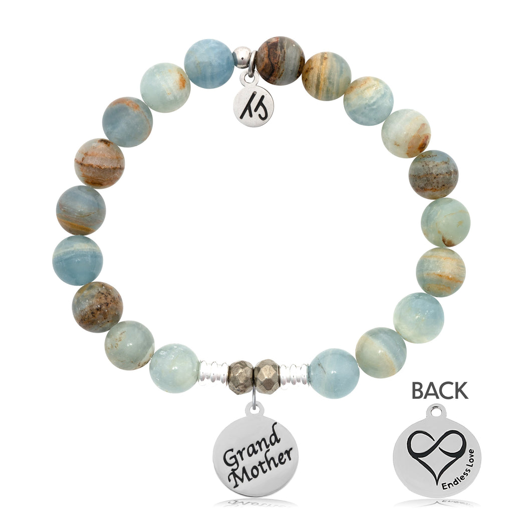 Blue Calcite Stone Bracelet with Grandmother Sterling Silver Charm