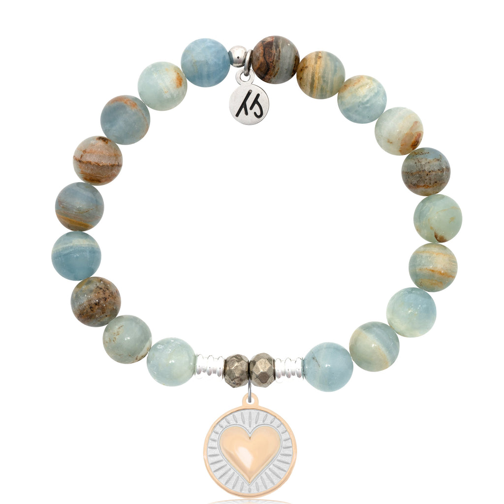 Blue Calcite Stone Bracelet with Heart of Gold Sterling Silver Charm