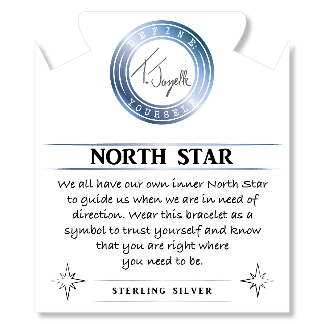 Blue Calcite Stone Bracelet with North Star Sterling Silver Charm