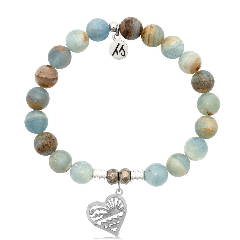 Blue Calcite Stone Bracelet with Seas the Day Sterling Silver Charm