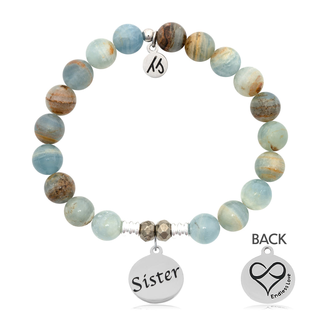 Blue Calcite Stone Bracelet with Sister Sterling Silver Charm