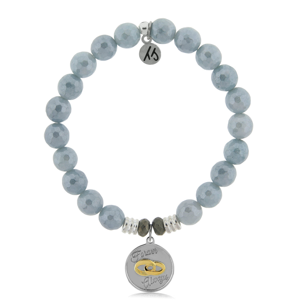 Blue Quartzite Stone Bracelet with Always and Forever Sterling Silver Charm