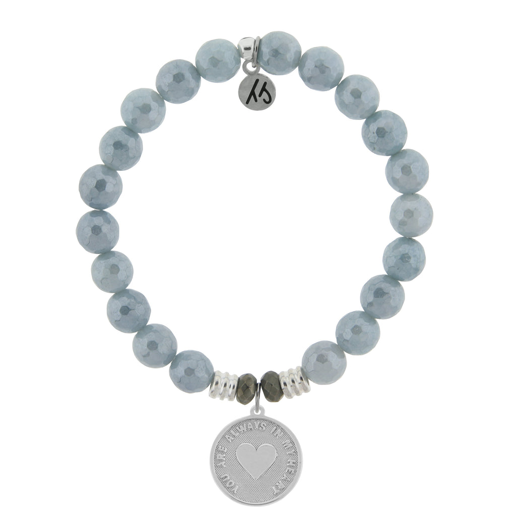 Blue Quartzite Stone Bracelet with Always in my Heart Sterling Silver Charm