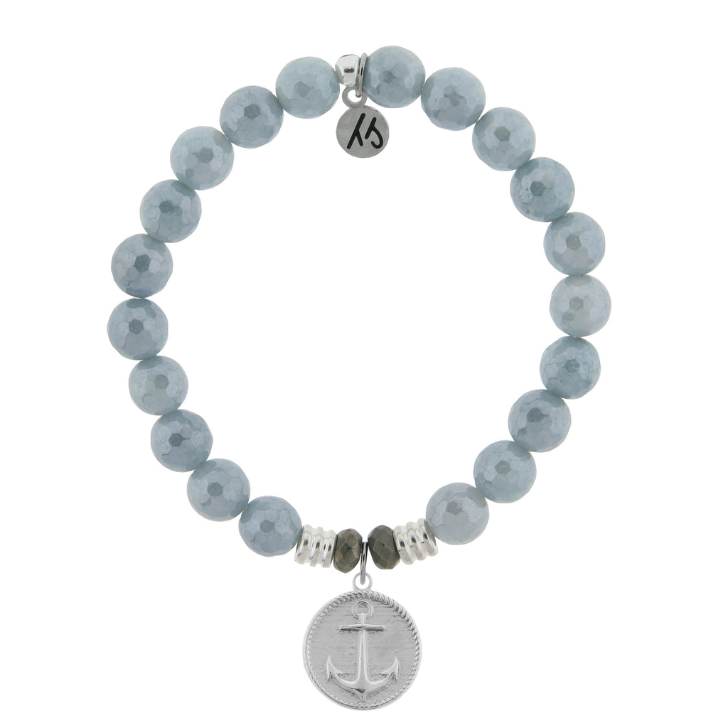 Blue Quartzite Stone Bracelet with Anchor Sterling Silver Charm
