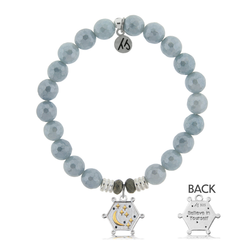 Blue Quartzite Stone Bracelet with Believe in Yourself Sterling Silver Charm
