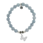 Blue Quartzite Gemstone Bracelet with Butterfly Cutout Sterling Silver Charm Tiffany Jazelle