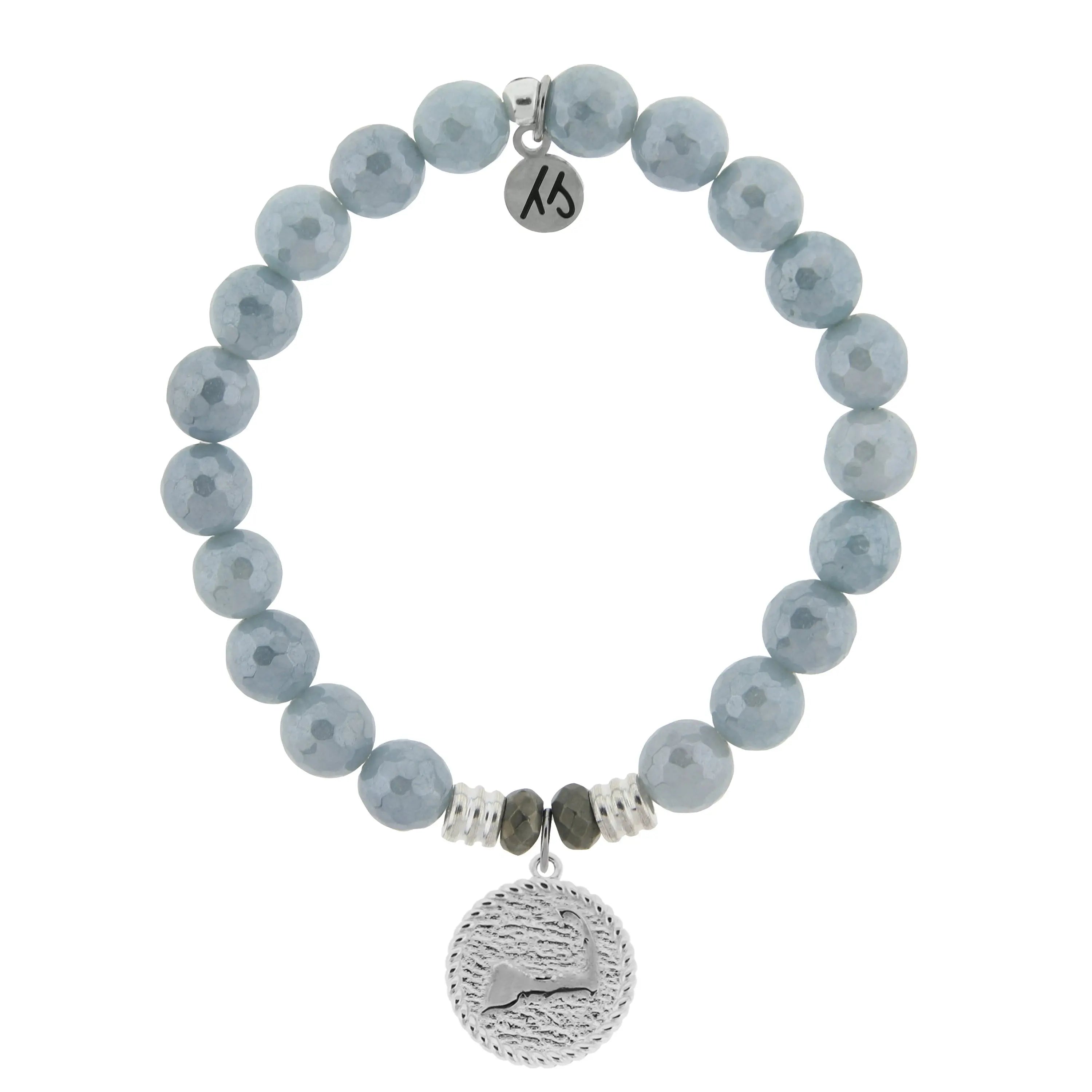 Blue Quartzite Gemstone Bracelet with Cape Cod Coin Sterling Silver Charm Tiffany Jazelle