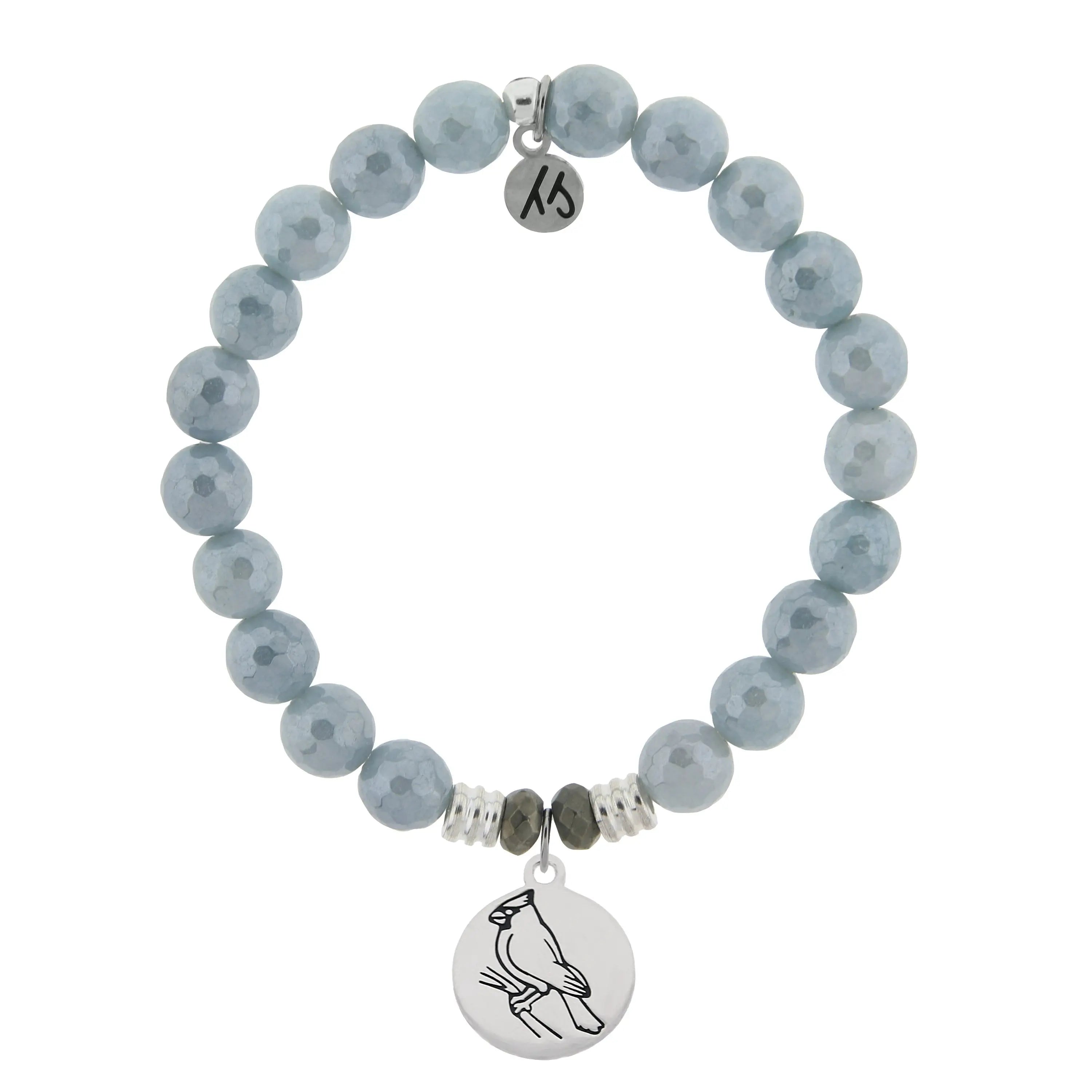 Blue Quartzite Gemstone Bracelet with Cardinal Sterling Silver Charm Tiffany Jazelle
