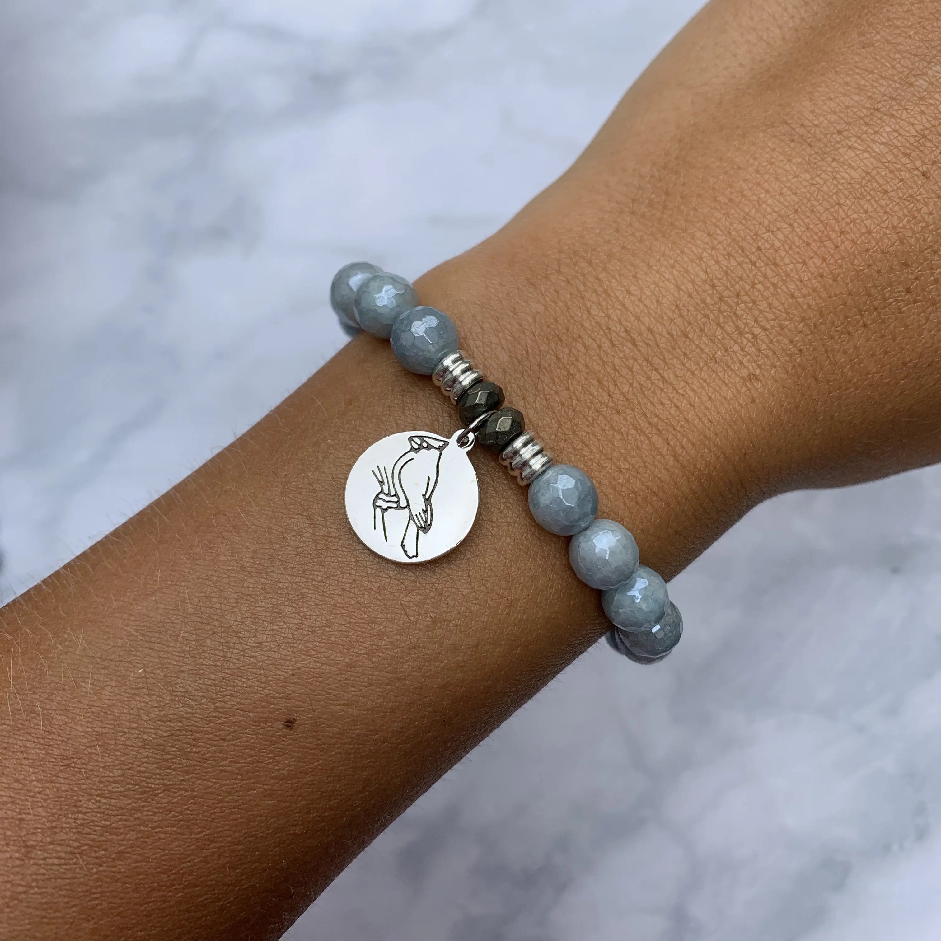 Blue Quartzite Gemstone Bracelet with Cardinal Sterling Silver Charm Tiffany Jazelle