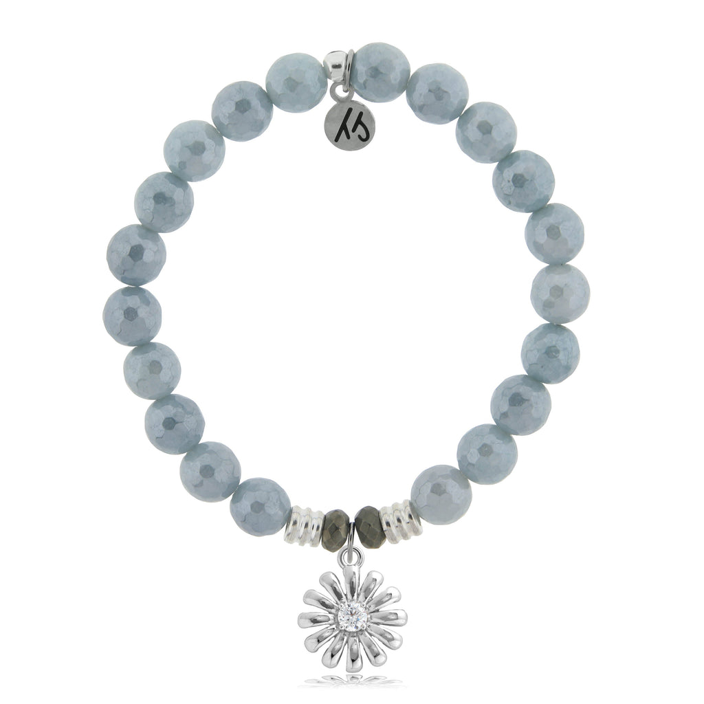 Blue Quartzite Stone Bracelet with Daisy Sterling Silver Charm