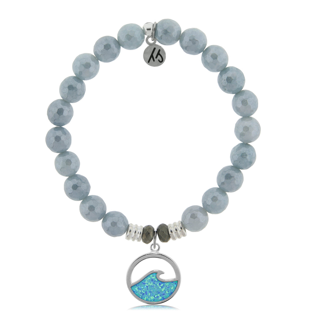 Blue Quartzite Stone Bracelet with Deep as the Ocean Sterling Silver Charm