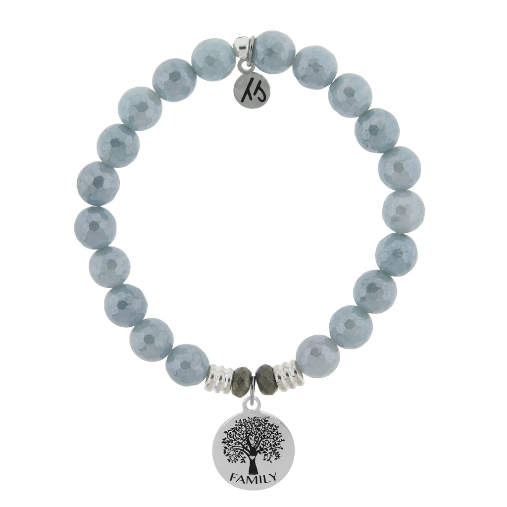 Blue Quartzite Stone Bracelet with Family Tree Sterling Silver Charm